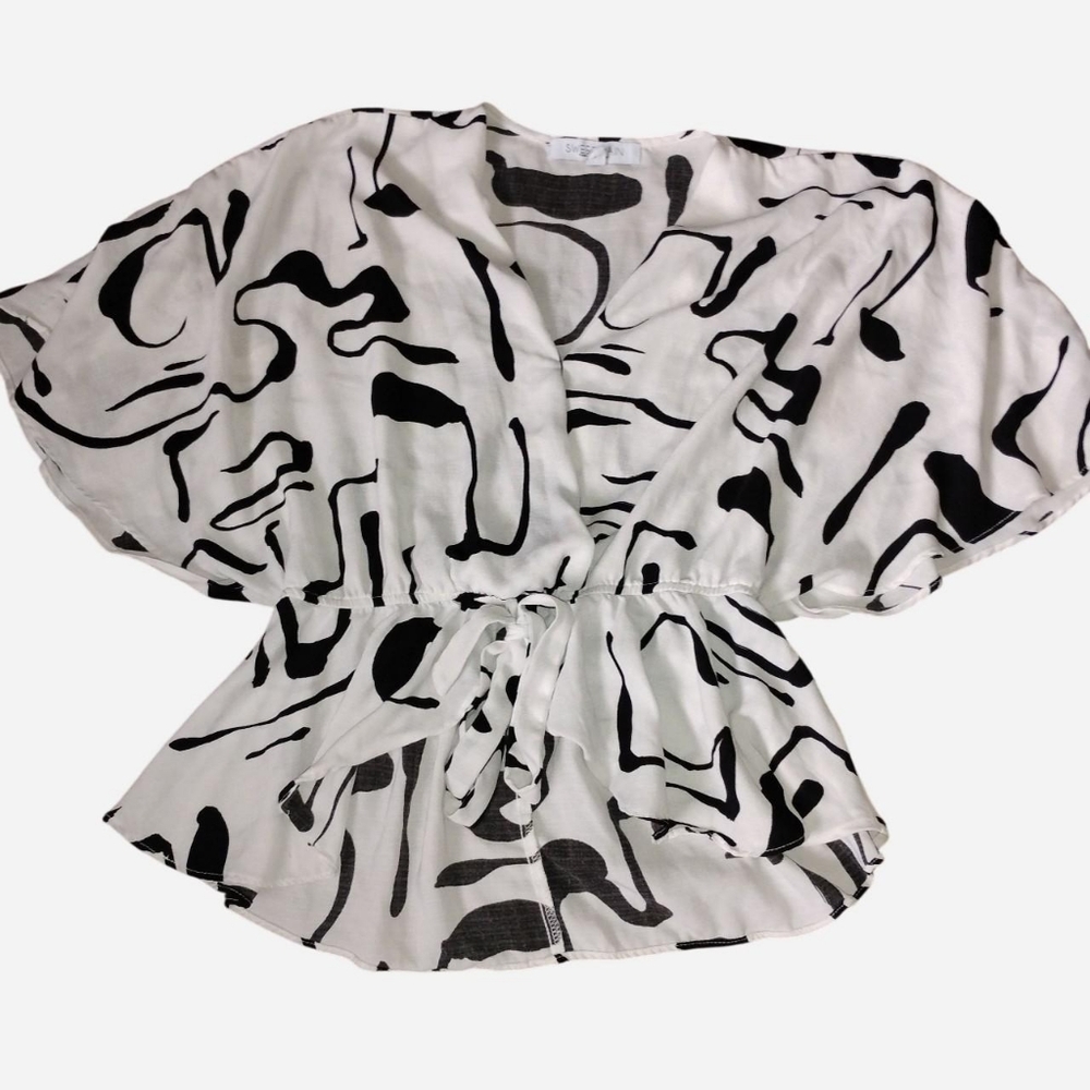 Sweet Rain Young Contemporary Flutter Sleeve Wrap Top S